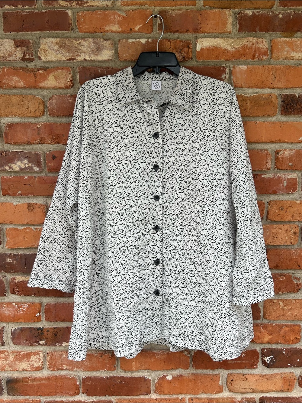 Mary Square 3/4 Sleeve Polka Dot Button Down Tunic Shirt Size XL